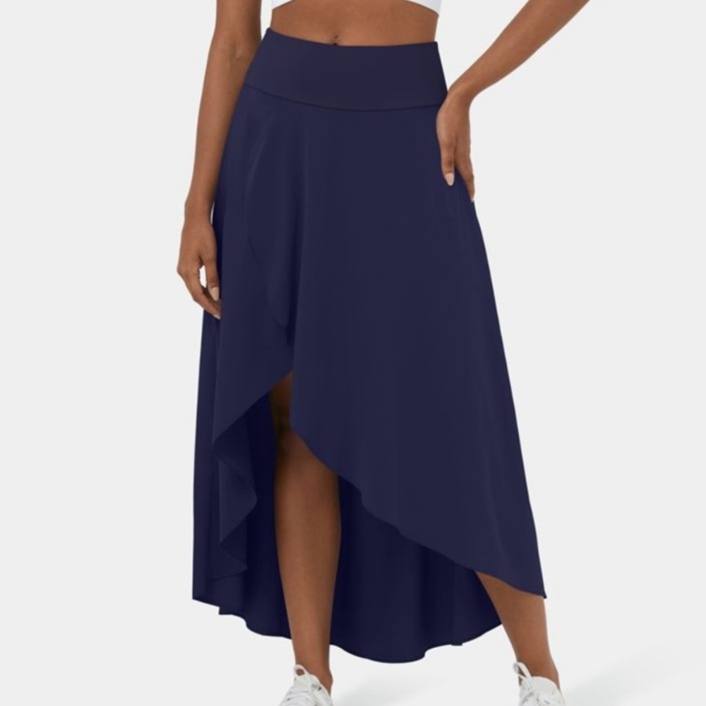Halara Dark Blue Black Diamond High Low Ruffle Breezeful Maxi Midi Skirt Skort
